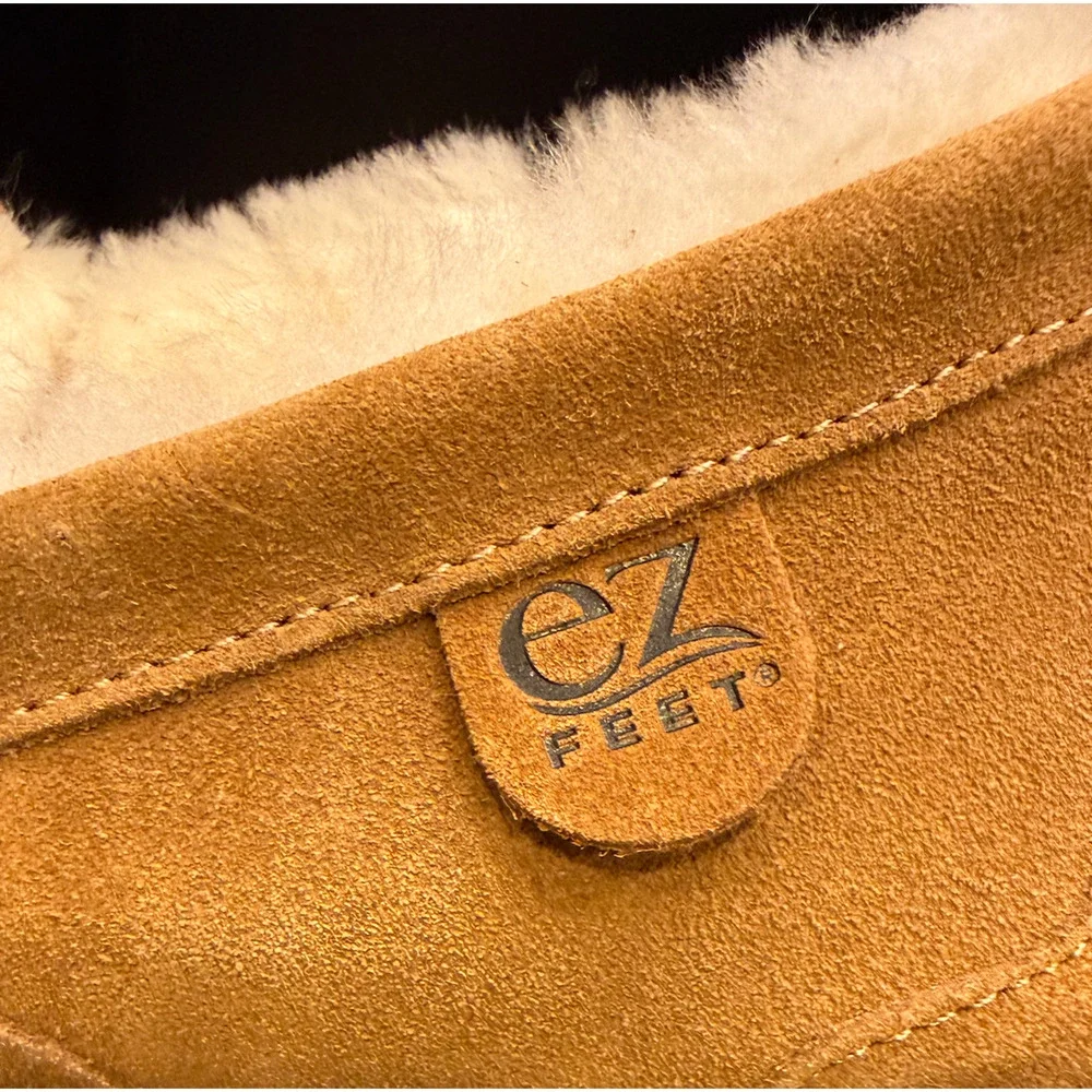 NEW EZ FEET CHESTNUT INDOOR OUTDOOR SHEARLING SLIP ON MOCCASIN SLIPPERS SHOES 10
